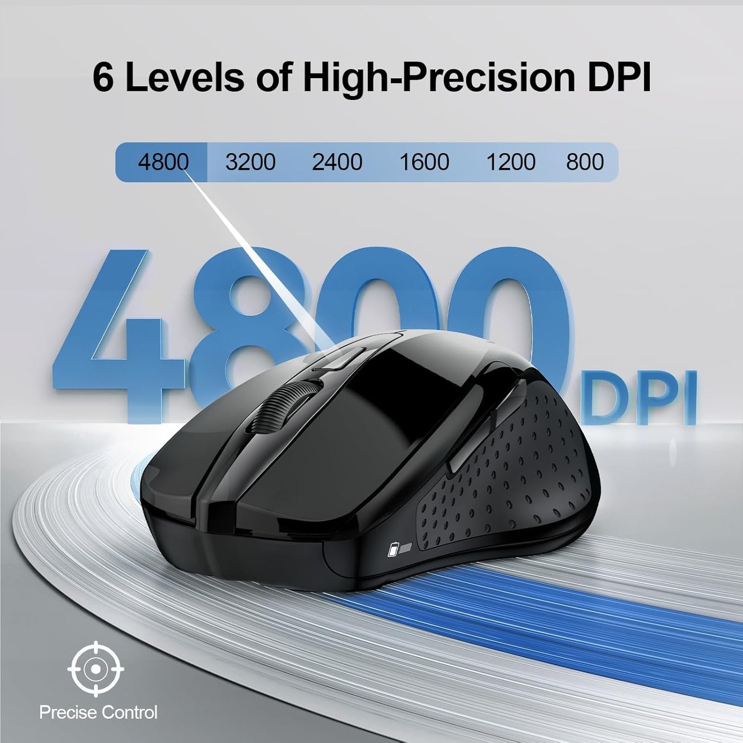 TECKNET Wireless Mouse (2.4G & BT5.0/3.0) Silent 4800 DPI Computer USB A & Bluetooth Mouse 6 Buttons, Wide Compatibility - Black