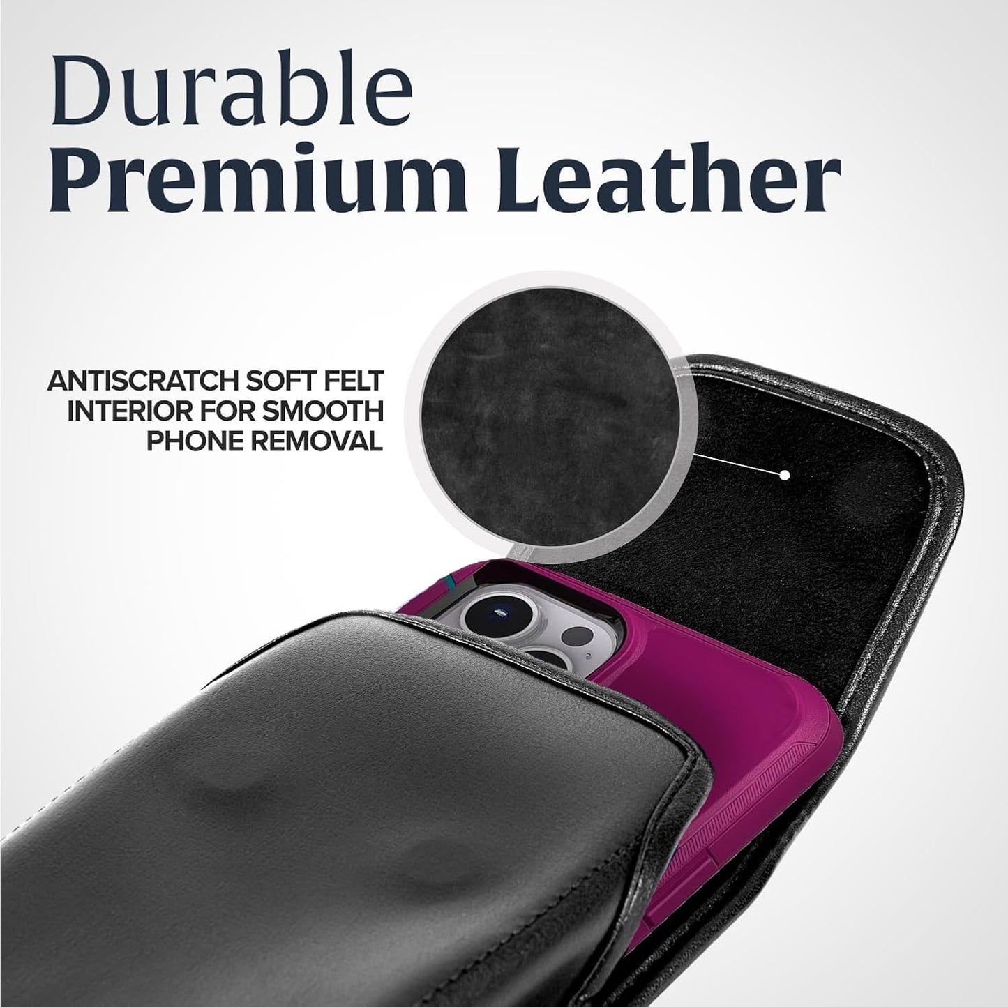 Turtleback Belt Holder for iPhone 16 Pro Max, 15 Pro Max, 14 Pro Max -Large- Fits w/Defender Bulky Style Cases, Premium Black Leather Vertical Holster, Magnetic Closure Leather Wrapped Clip