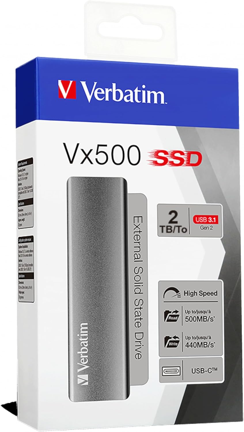 Verbatim 2TB Vx500 Portable SSD External Hard Drive USB 3.1 Gen 2 – Space Gray
