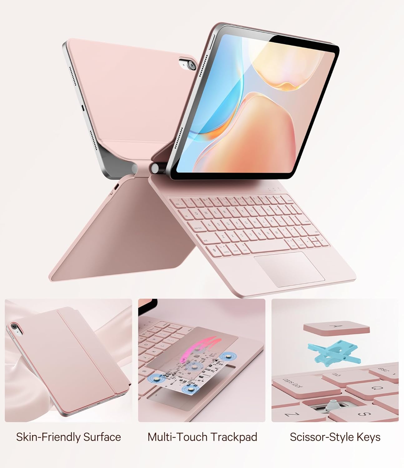 GreenLaw for iPad 11th(A16,2025)/10th(2022) Generation Case with Keyboard, Magic-Style Keyboard Stand, 7 Color Backlit, Stain-Resistant Surface, Multi-Touch Trackpad, Blush Pink