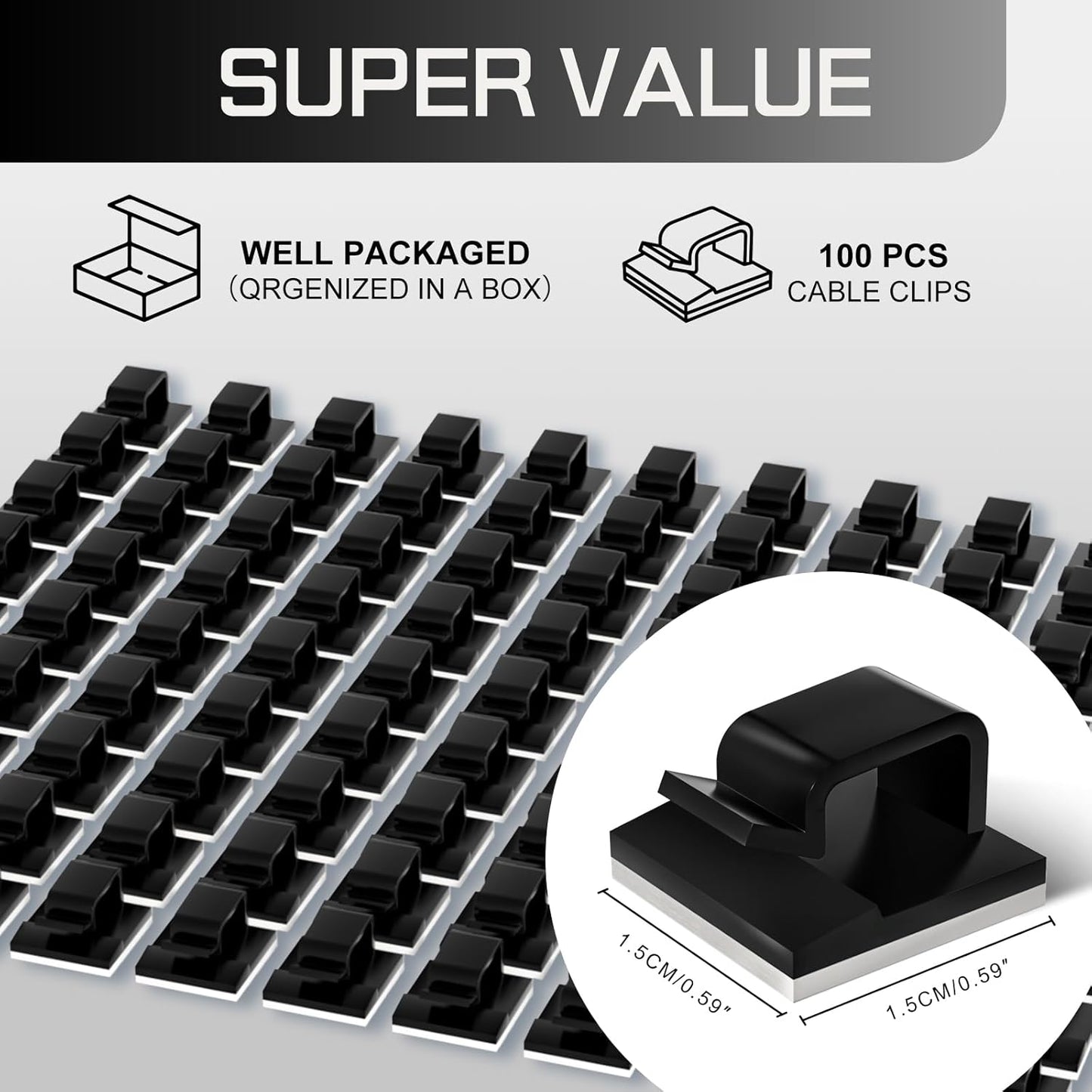 100PCS Cable Clips, Adhesive Wire Clips Strong Cord Clips Wire Holders, Cable Management Clips for Desk, Wall, Car, TV, Ethernet Cable (Black, Small)