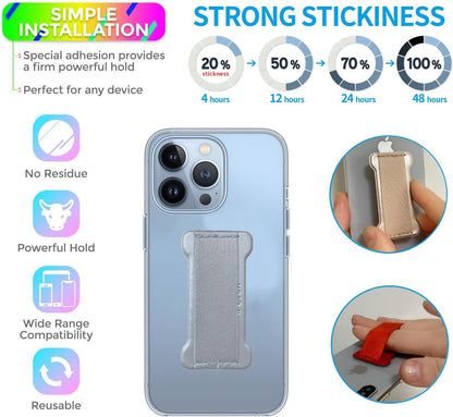 Universal Phone Grip for Smartphones& Mini Tablets - Phone Holder for Hand for Back of Phone - Wireless Charging Compatible (Silver) -2Pack