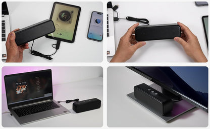 Computer Speakers for Desktop PC Laptop, Wired, USB Plug-in, External Speakers for Monitor, Small Computer Sound bar for PC, Loud Speaker with Deep Bass, Touch Control, Built-in USB-C to USB Adapter