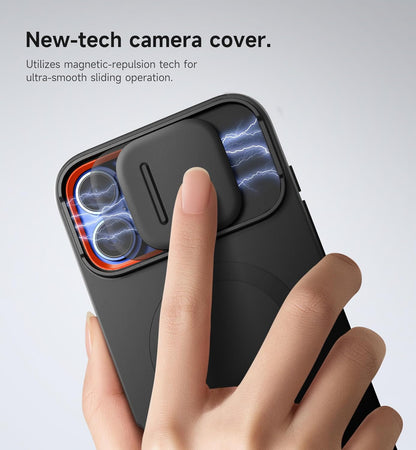 SURITCH for iPhone 16 Plus Case with Magnetic Camera Slide Cover and Adjustable Kickstand, Compatible with MagSafe, Shockproof Bumper Case Slim Protective Cover for iPhone 16 Plus 6.7 Inch, Black