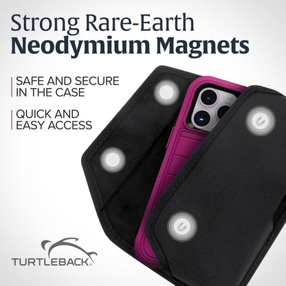 Turtleback Belt Clip for iPhone 16 Pro, 16e, 15 pro 14 Pro 13 Pro -Large- Fits w/Defender Bulky Style Cases, Premium Black Nylon, Horizontal Belt Holder, Magnetic Closure HD Rotating Belt Clip