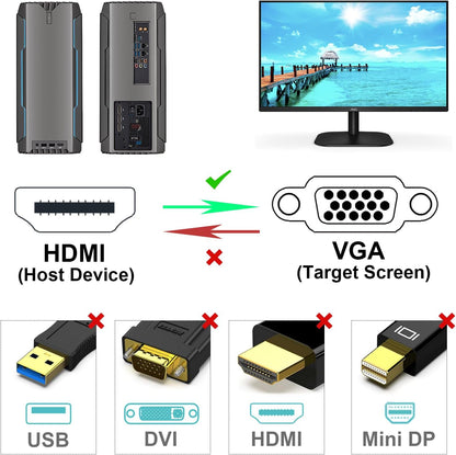 BENFEI HDMI to VGA 3 Feet Cable, Uni-Directional HDMI (Source) to VGA (Display) Cable (Male to Male) Compatible for Computer, Desktop, Laptop, PC, Monitor, Projector, HDTV, Raspberry Pi, Roku, Xbox