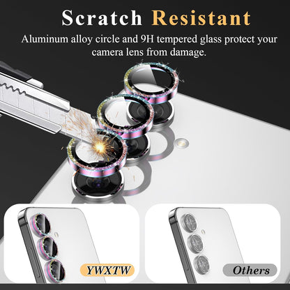 YWXTW Camera Lens Protector for Samsung Galaxy S24 / S23 / S23 Plus, [NOT for S24 Plus] 9H Tempered Glass Metal Individual Ring Camera Screen Protector for S24 Accessories (Colored Glitter)