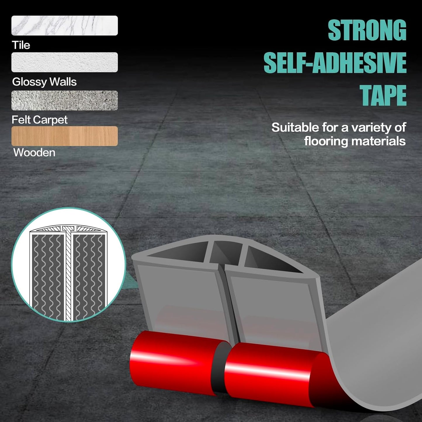 Floor Cord Cover Cavity 0.8"x0.37" Self Adhesive Cord Hider, 3.3FT Low Profile Cable Management, Extension Strip Protector for Wires, Prevent Cable Trips for Offices, Gyms, Exhibitions (Gray)