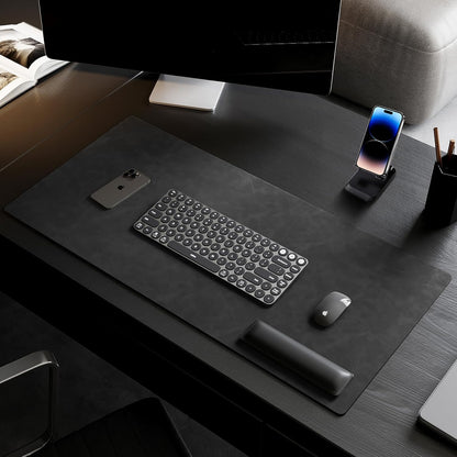 Leather desk pad for computer and laptops, Ideal for gaming and office use, Large mouse pad and keyboard mat, desk mat special for man. A complimentary wrist pad and phone stand. (Black, 17.7"x 39.37)