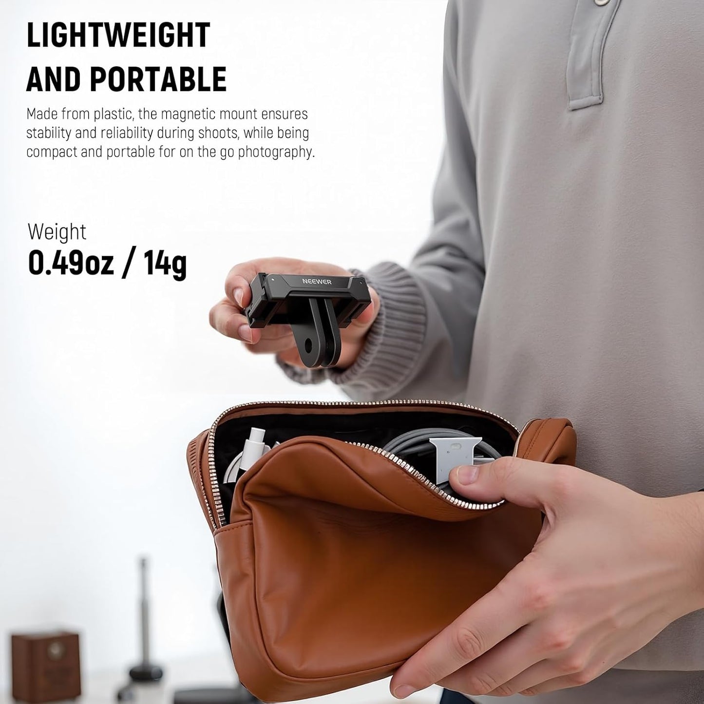 NEEWER Magnetic Mount Adapter Compatible with DJI Osmo Action 5 Pro 4 3, Quick Release Mount Base with Two Prong Connector for Tripods, Selfie Sticks, Vlogging Accessories, GP-73