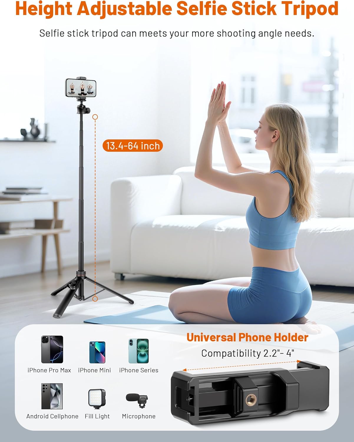 JOILCAN Tripod for iPhone & Camera, 64" Selfie Stick with 360° Ball Head Remote & Phone Holder, Extendable Portable Phone Tripod Stand for Travel Vlog Compatible with Canon Sony DLSR DJI