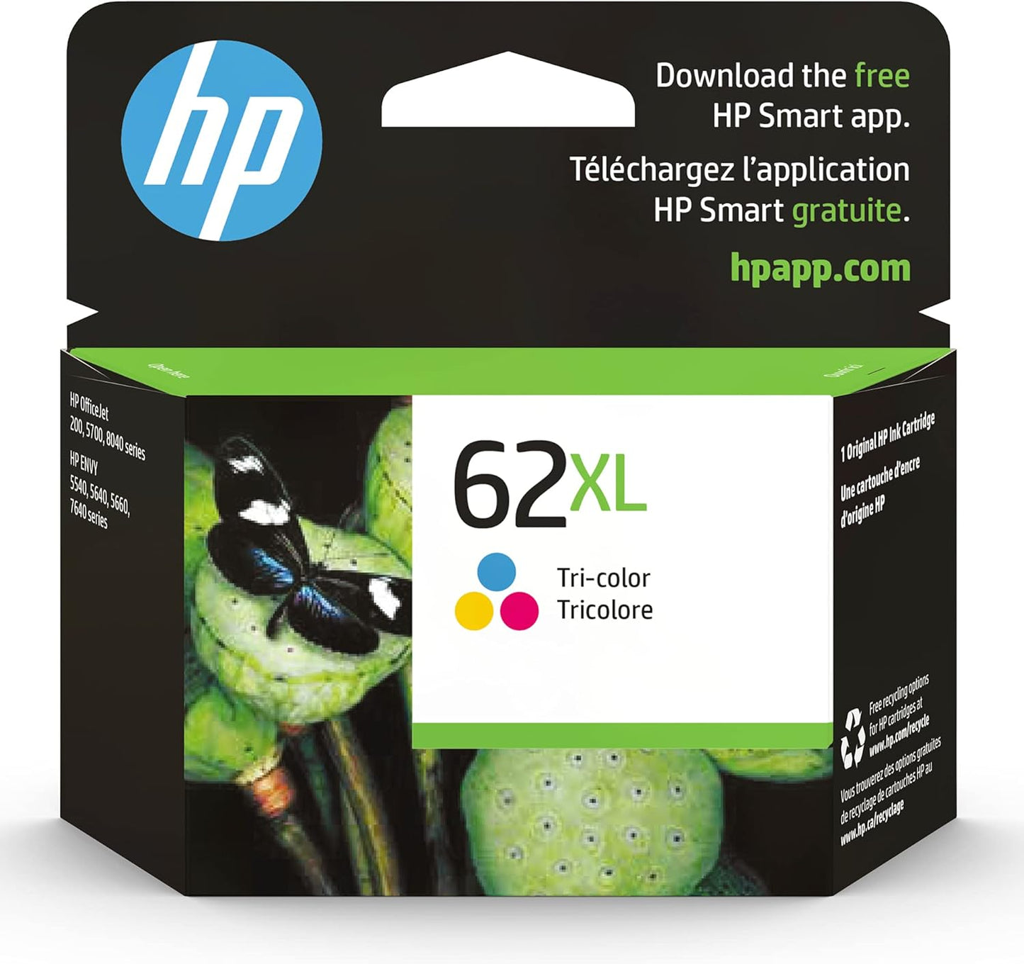 HP 62XL Tri-color High-yield Ink Cartridge | Works with Printer Series: ENVY 5540, 5640, 5660, 7640; OfficeJet 5740, 8040; OfficeJet Mobile 200, 250 | Eligible for Instant Ink | C2P07AN