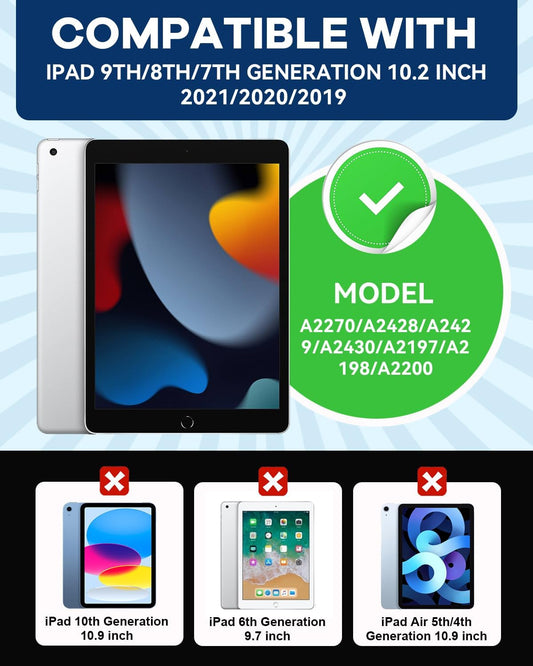 Cantis Case for iPad 9th/8th/7th Generation with Screen Protector, iPad 10.2 Case 2021/2020/2019 with 360 Degree Rotating Stand/Shoulder Strap/Pencil Holder, Alpine Green