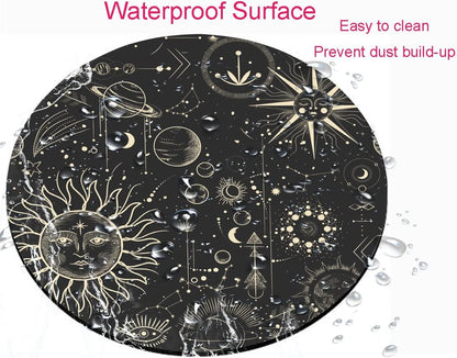 Round Mouse Pad, Celestial Pattern Sun and Moon Mouse Pad, Washable Gaming Mousepads with Lycra Cloth, Non-Slip Rubber Base Computer Small Mouse Pads for Wireless Mouse