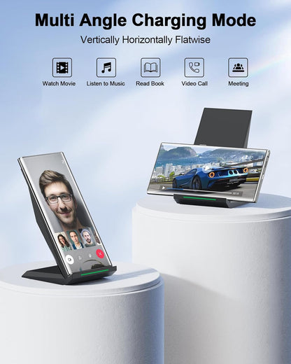 Fast Wireless Charger, [2 Pack] NANAMI Qi Certified Wireless Charging Stand for iPhone 16/16 Plus/16 Pro/16 Pro Max/15/14/13/12/12 Pro Max, Samsung Galaxy S24/S24 Ultra/S23/S22/S21/S20, Pixel 6/5/4XL