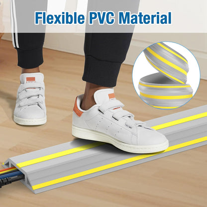 Eapele Floor Cable Cover Protector,Heavy Duty PVC Duct Easy to Unroll,Prevent Cable Trips and Protect Wires,Perfect for Home Office or Outdoor (Gray - 10ft)