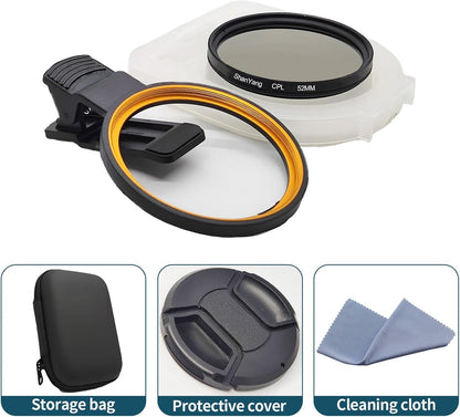 52mm Clip-on CPL Phone Camera Lens Filter, Polarized Camera Lens CPL Filter for iPhone 16 15 Pro Max Plus 14 13 Pro Max Mini 12 11 X XS Max Galaxy