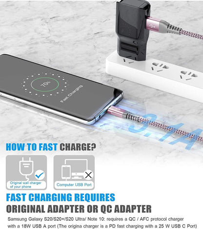 sweguard USB Type C Charger Cable [3-Pack,10ft+6.6ft+3.3ft] iPhone 16 Charger Nylon Braided Cord for iPhone 16 15 Pro Max Plus Samsung Galaxy S24 S23 S22 S21 S20 S10 Note 20 10 A54 Pixel LG Moto PS5