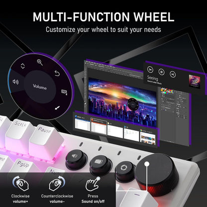 iRocks K74R Wireless RGB Illuminated Mechanical Gaming Keyboard, Hot-Swappable Switches, Floating Design, PBT 107 Keys NKRO, Detachable USB-C Cable - White Amethyst (Brown Switches)