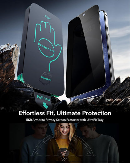 ESR 3 Pack 9H+ Glass for iPhone 15 Pro Max Privacy Screen Protector, [Military Grade Shatterproof & Longest Durable] Armorite Anti-spy Tempered Glass with UltraFit Tray
