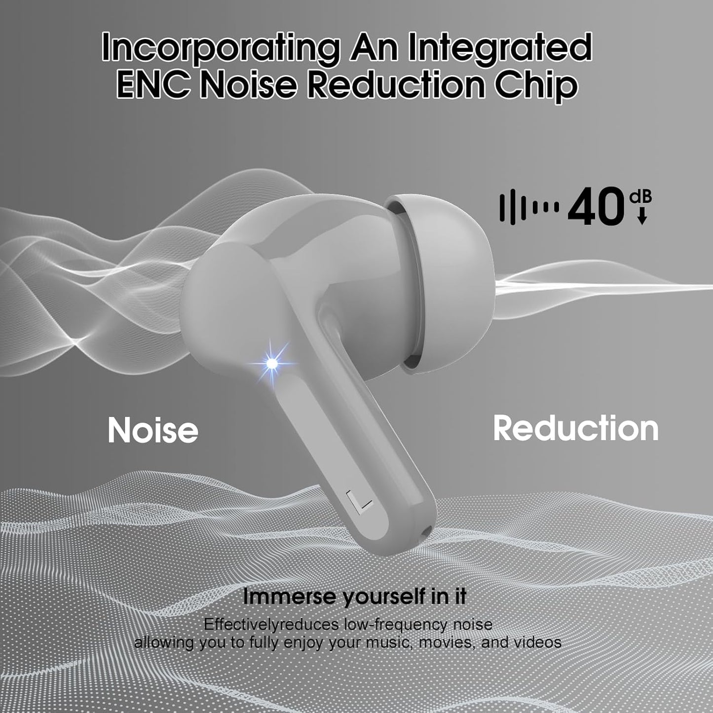 Wireless Earbuds, Bluetooth 5.4 Headphones HiFi Stereo, Bluetooth Earbuds with ENC Noise Cancelling Mic, IP7 Waterproof in Ear Earphones, 48H, LED Display Ear buds for Pad Workout Sports, Grey