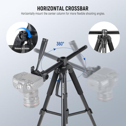 NEEWER Basic 74" Video Tripod Monopod, 3 Way Pan Tilt Head, Remote, Overhead Camera Mount, Horizontal Central Axis, Phone Holder Compatible with iPhone DSLR Telescope Projector, Max Load 17.6lb, TP05