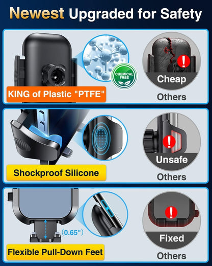 VANMASS Car Phone Holder Mount 2024 Upgraded [Patent Steel-Hook] Car Vent Phone Mount Clip Military-Grade Shockproof Cell Phone Car Mount Handsfree Truck Stand Vent Cradle for iPhone 15 Android,Grey