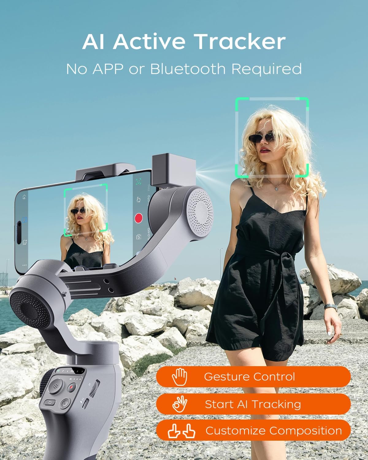 FUNSNAP C05 Kit Gimbal Stabilizer for iPhone with Extendable Tripod AI Tracking Sensor and Fill Light
