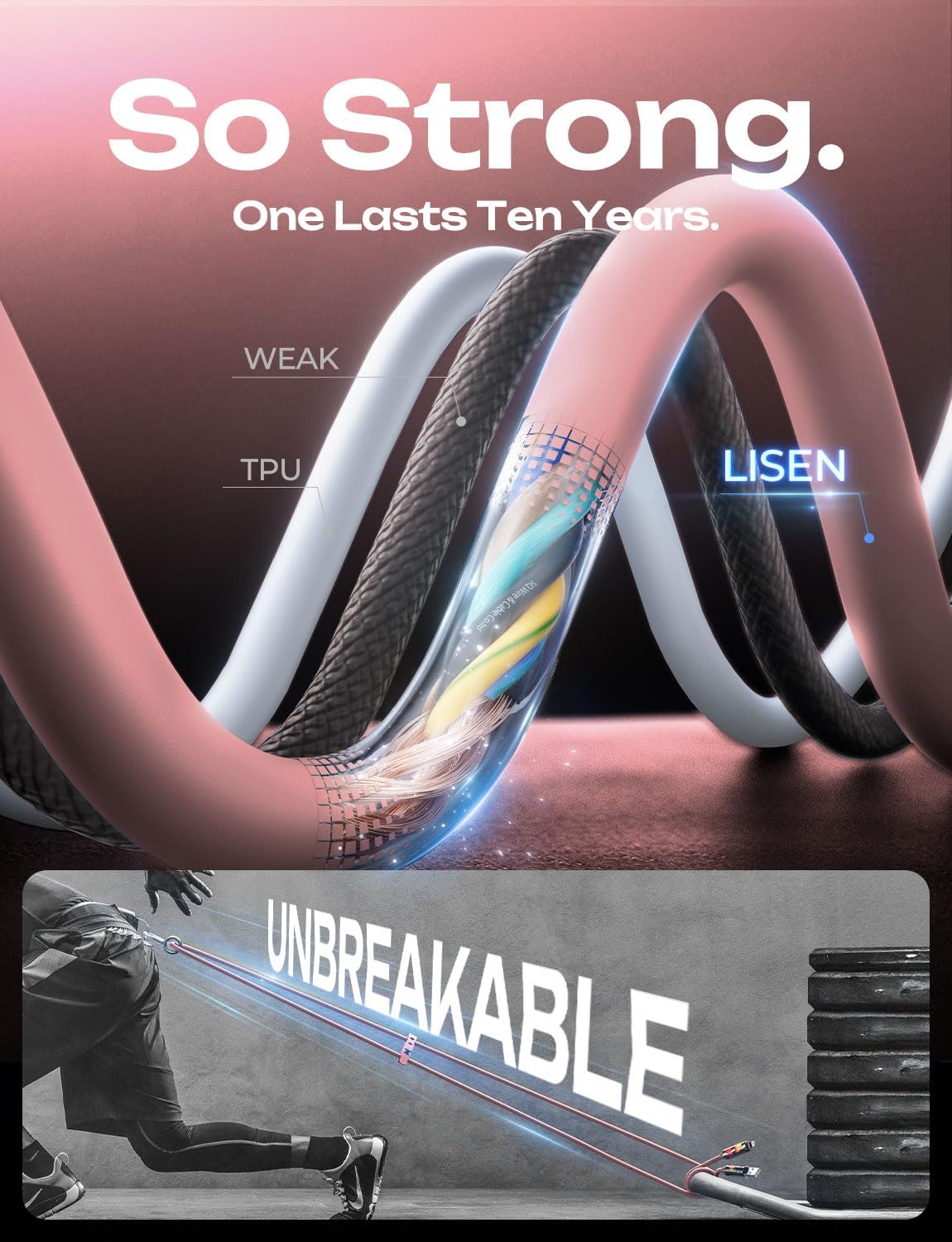 LISEN Pink iPhone Charger Cable, 240W Chubby USB C, 4 in 1 Charging Cable (6.6FT) with Light, USB A/C to C/L Multi Charging for iPhone 16 15 14 Pro Max/MacBook/iPad Pro/Samsung, Pink Accessories