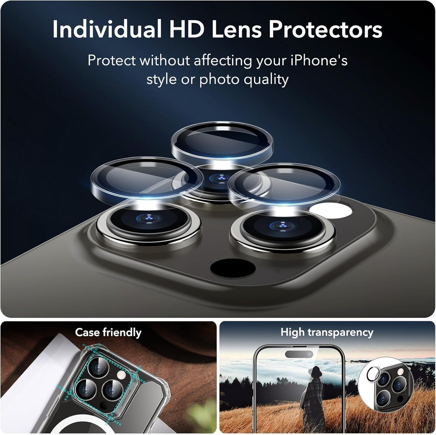 ESR for iPhone 14 Pro Max Screen Protector Set, 3 Tempered-Glass Screen Protectors and 1 Set of Camera Lens Protectors, Smooth Rounded Edges, Full-Coverage Military-Grade Protection, Scratch Resistant