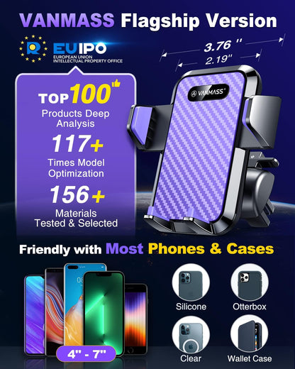 VANMASS [2024 Upgrade Phone Holders for Your Car [Super Suction Cup] Cell Phone Mount Car DashWindow Vent Desk Fit for iPhone 15 Pro Max 14 13 Universal Handsfree Automobile Vehicle Cradle，Purple