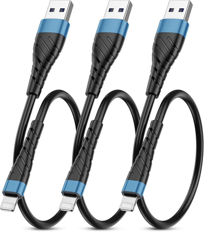 OIITH MFi Certified Short for iPhone Charger Cable 3 Pack 1 Ft, 12 inch for Lightning Charging Cord, Fast 2.4A for iPhone Data Cord Compatible with iPhone12/11/XS/Max/XR/X/8/8P/7P/6/iPad - Indigo