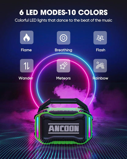 Speakers Bluetooth Wireless: 80W(Peak) Loud Speaker with Bass, 20H Playtime, IPX6 Waterproof, Large Jobsite Speakers for Work, Outdoor, Workshop, Garage, Portable Speaker with TWS (Green)