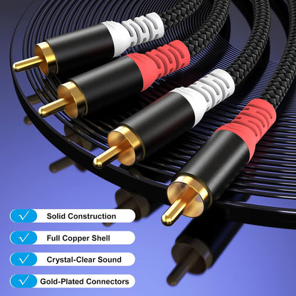 HOSONGIN RCA Audio Cable 25FT - Dual Shielded Noise Free Durable Braided Male to Male Long Audio Cord for Home Theater/Amplifier/Subwoofer/Speaker/Audio Receiver/Vinyl Record Player/SoundBar - 25 feet