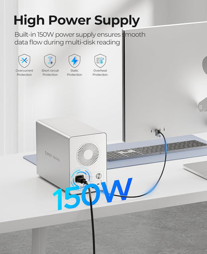 ORICO Daisy-Chain 5-Bay Hard Drive Enclosure External USB 3.2 Gen 2 Aluminum Das Enclosure Support 22TB and Expansion Max Up to 330TB for 3.5-inchs HDD -9958C3