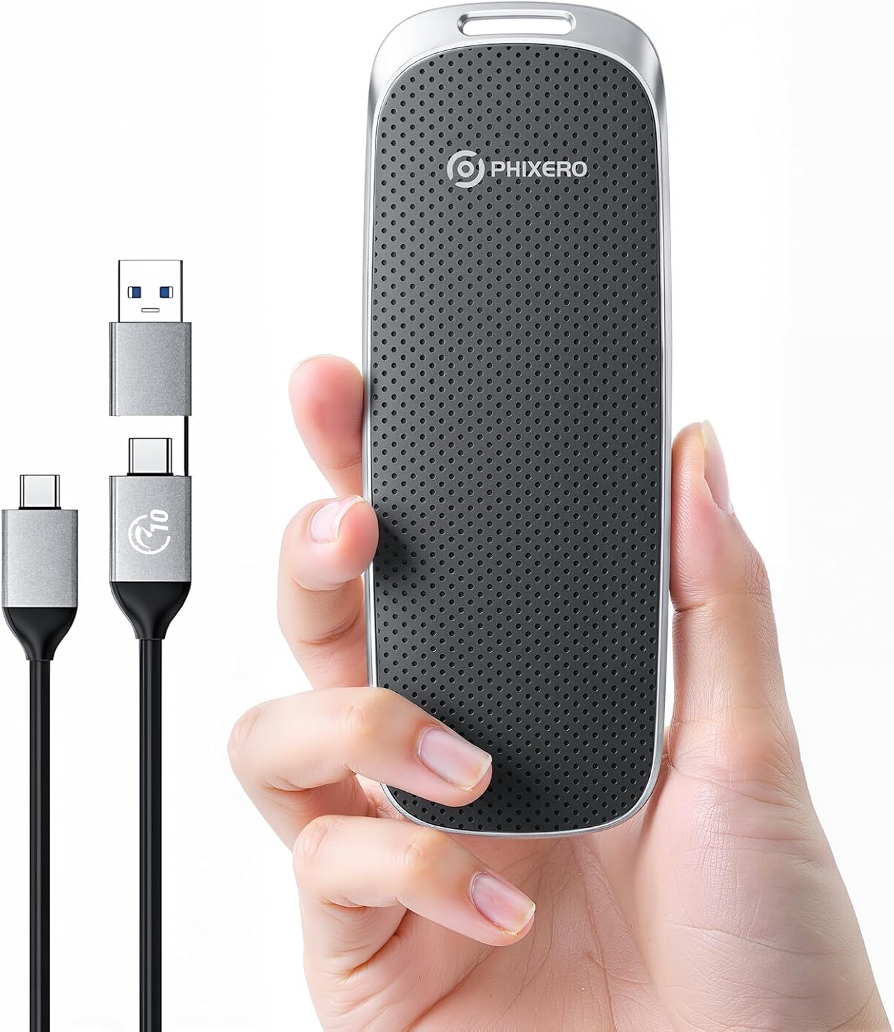 PHIXERO P10PRO External NVMe SSD 1TB, Up to 1050MB/s, USB 3.2 Gen2, Includes 2-in-1 USB C Cable, Portable Hard Drive for iPhone 15+/Android/Windows/Mac, Black