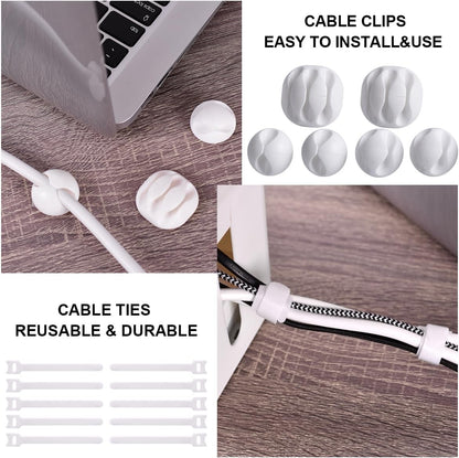 Cable Management Box, 2 Pack Large & Medium Cable Organizer Box with 17 PCS Cable Management Set, Cord Organizer Box to Hide Surge Protector on Desk or Floor (White)