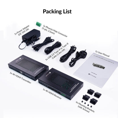 AV Access HDMI USB KVM Extender, 50m/164ft 4K 60Hz Over Cat5e/6/6a/7, Support 2K@144Hz, 1080P@240Hz, 4 Ports USB2.0, HDCP2.2, No Signal Loss and Latency, POC, Independent EDID Management (4KEX50-KVM)