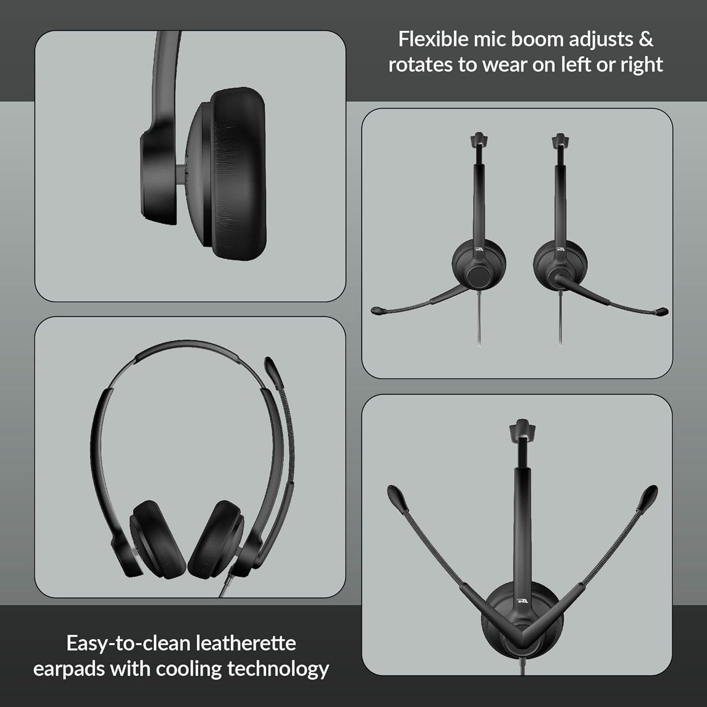 Cyber Acoustics USB-C Headset With AI Noise Cancelation (AC-304C) - Microphone Eliminates Background Noise in Offices, Homes or Any Environment, Black