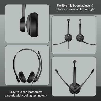 Cyber Acoustics USB-C Headset With AI Noise Cancelation (AC-304C) - Microphone Eliminates Background Noise in Offices, Homes or Any Environment, Black