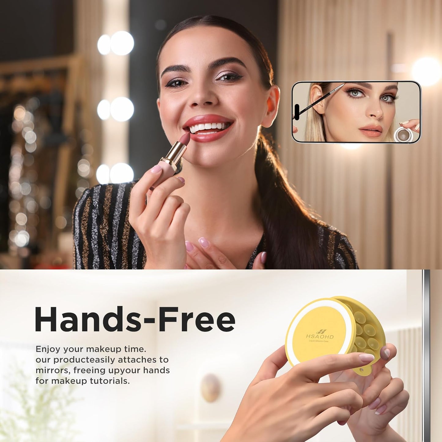 Magnetic Suction Cup Phone Mount for MagSafe Case, Silicone Hands-Free Grip Holder for iPhone and Android, Mirror Shower Phone Stand for Makeup FaceTime Gym Kitchen Bathroom, Yellow