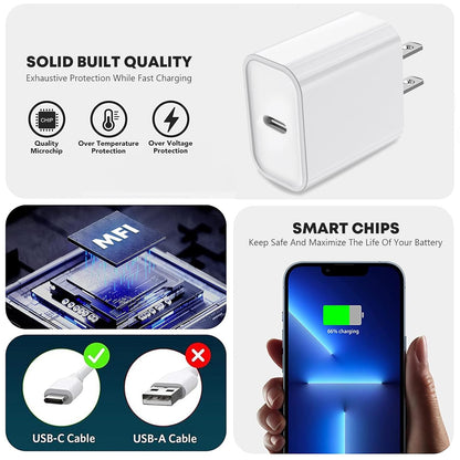 iPhone 14 13 Charger, 2Pack 20W Fast Charging Type C Block (MFI Certified) Rapid Speed USB C Wall Charger Lightning Cable Cord Apple Chargers for iPhone 14 Pro Max 14 Plus 13 12 11 Pro SE XS XR X iPad