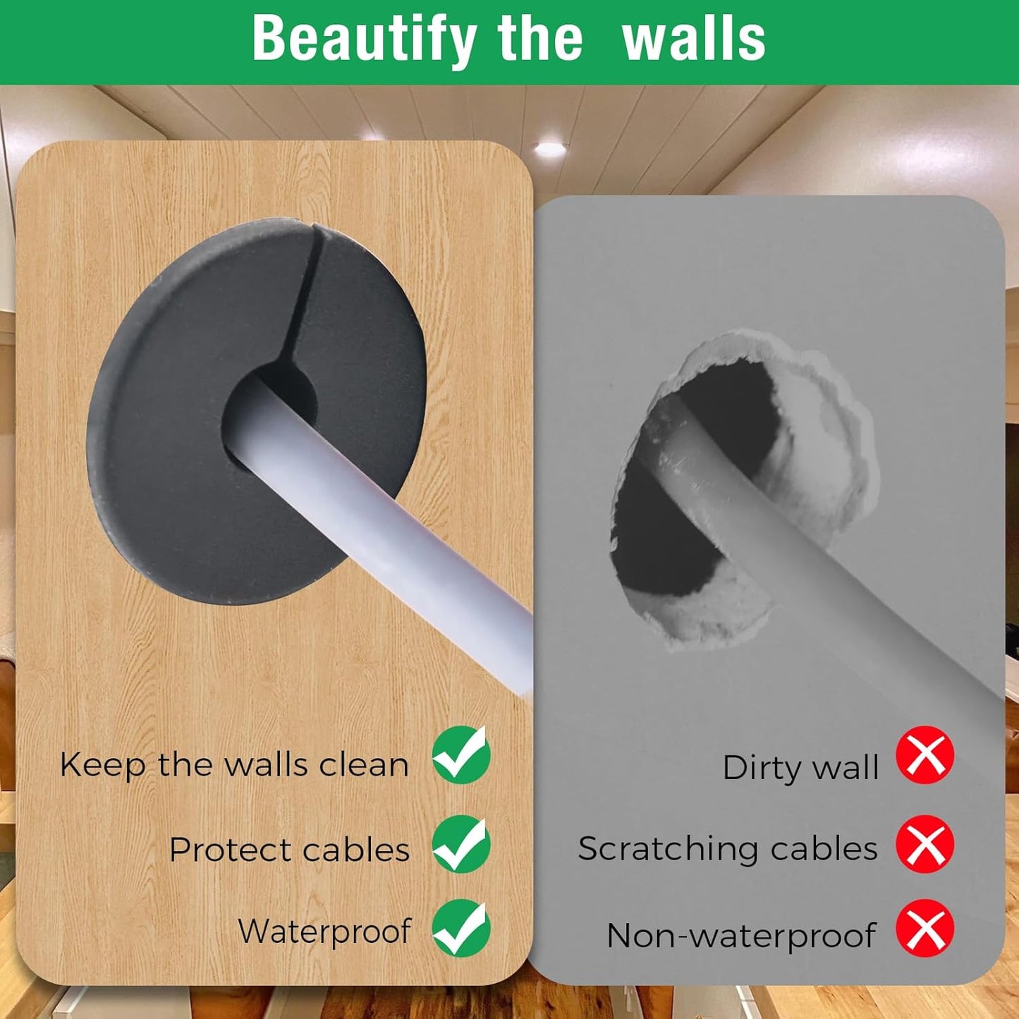 4pc Starlink Cable Grommet 3/4" Silicone Anti-Slip Wall Hole Pass Through Split Cable Bushings for TV Wire Ethernet Cord, Starlink Cable Routing Kit Accessories,38mm/1.5"Ht, Grey