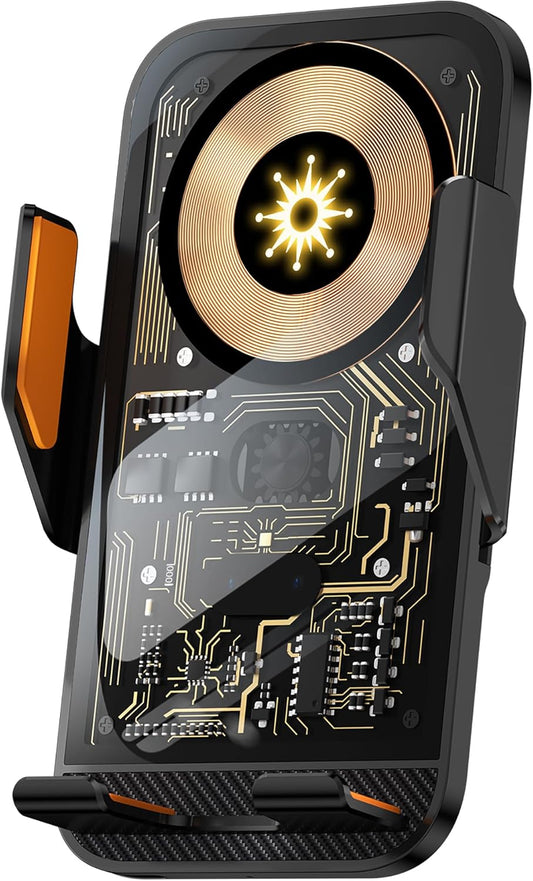 Wireless Car Charger Holder, 15W Fast Charging Car Phone Holder Charger Auto-Clamping 360° Rotation Adjustable Air Vent Phone Mount Car Charger with Luminous Logo for iPhone 16 15 14 13 S24 S23 S22