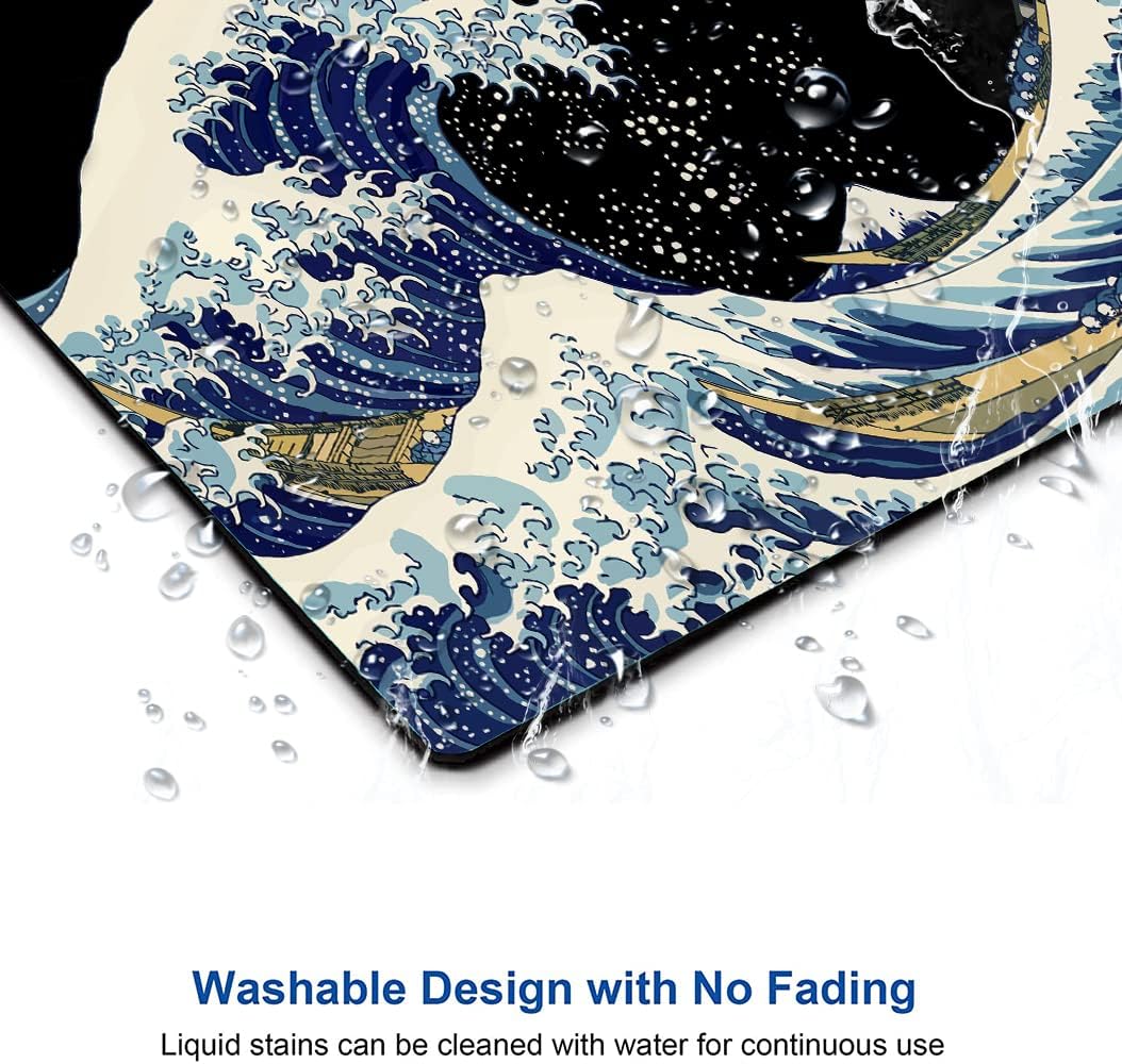 Mouse Pad, Japanese Sea Wave Design Mouse Pad, Washable Square Cloth Mousepad for Gaming Office Laptop, Non-Slip Rubber Computer Mouse Pads for Wireless Mouse, Cool Mouse Pads for Desk