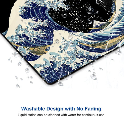 Mouse Pad, Japanese Sea Wave Design Mouse Pad, Washable Square Cloth Mousepad for Gaming Office Laptop, Non-Slip Rubber Computer Mouse Pads for Wireless Mouse, Cool Mouse Pads for Desk