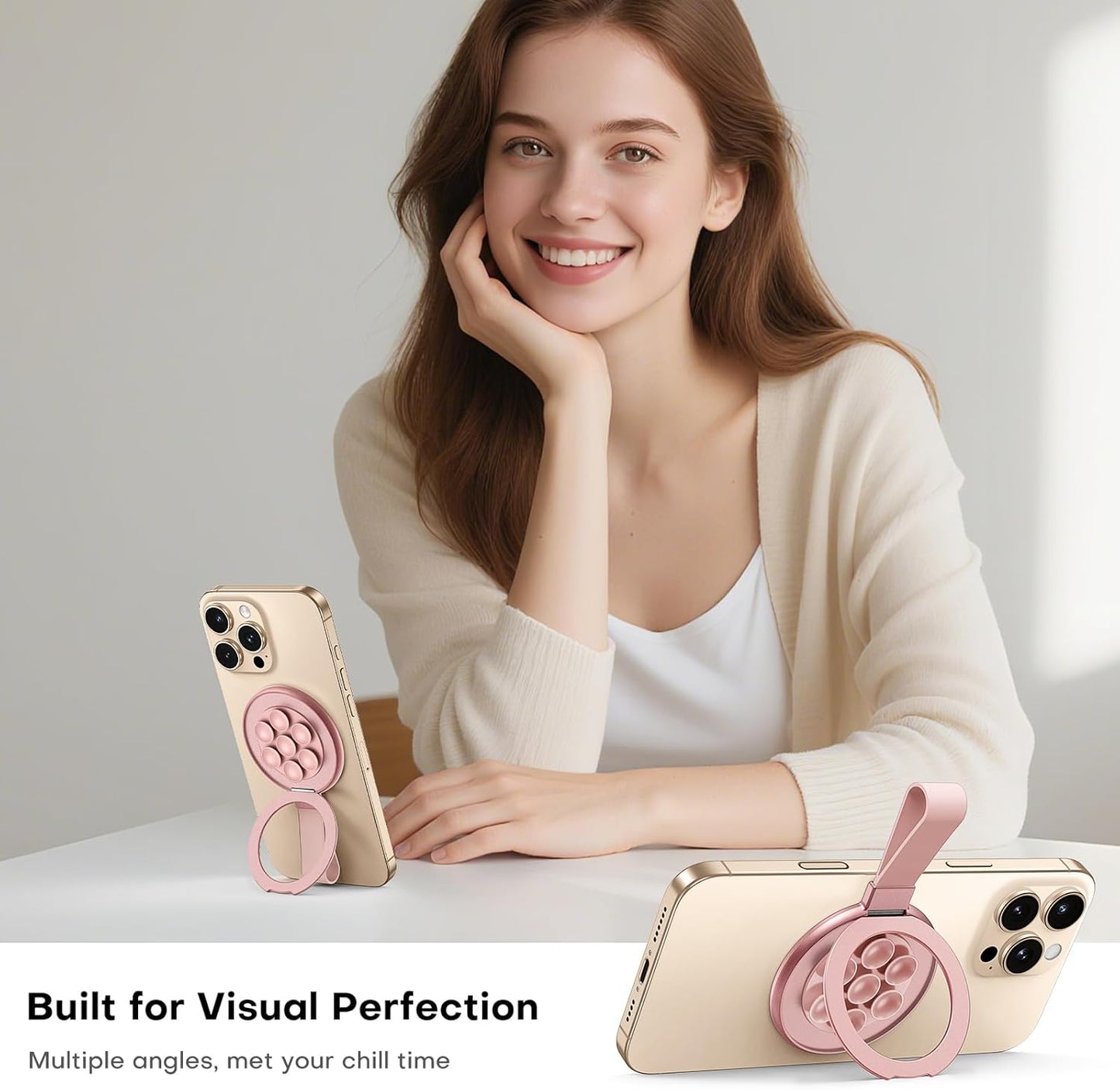 TAURI for Magsafe Suction Phone Grip - Universal Magnetic Suction Grip, 360° Rotating Hands-Free Holder, Silicone Suction Grip for iPhone 16 Pro Max/15/Android/S25,Pink