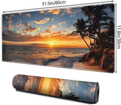 Galdas Gaming Mouse Pad XXL XL Large Mouse Pad Mat Long Extended Mousepad Desk Pad Non-Slip Rubber Mice Pads Stitched Edges Thin Pad (31.5x11.8x0.12 Inch)-Sunset Beach