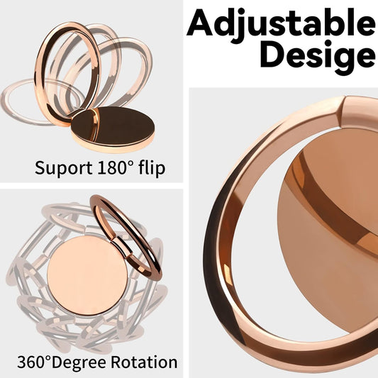 Metal Cell Phone Ring Holder Finger Ring Stand, 360 Degree Rotation Ring Kickstand Grip Holder for Magnetic Car Mount, Rose Gold