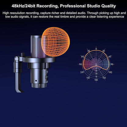 COMICA USB Microphone for Computer and Smartphone,48kHz/24bit RGB Cardioid Condenser Gaming Mic for Podcasting,Streaming,Recording,Music Creation,with Boom Arm Stand-Black(EJoy Uni A)